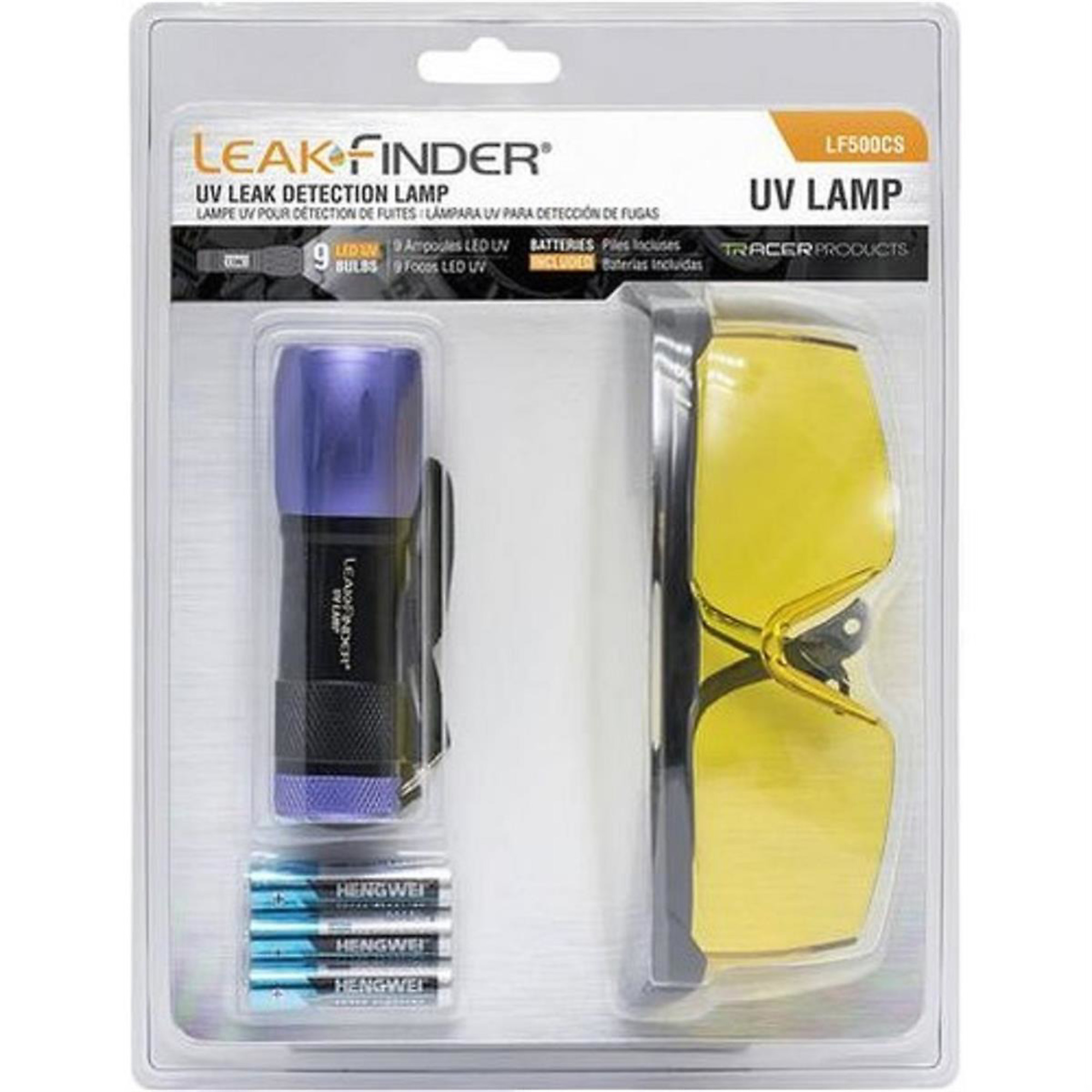 Tracer Products LeakFinder UV Lamp — Violet LED, Fluorescence-Enhancing Glasses, Includes 3 AAA Batteries, Model# TRALF500CS